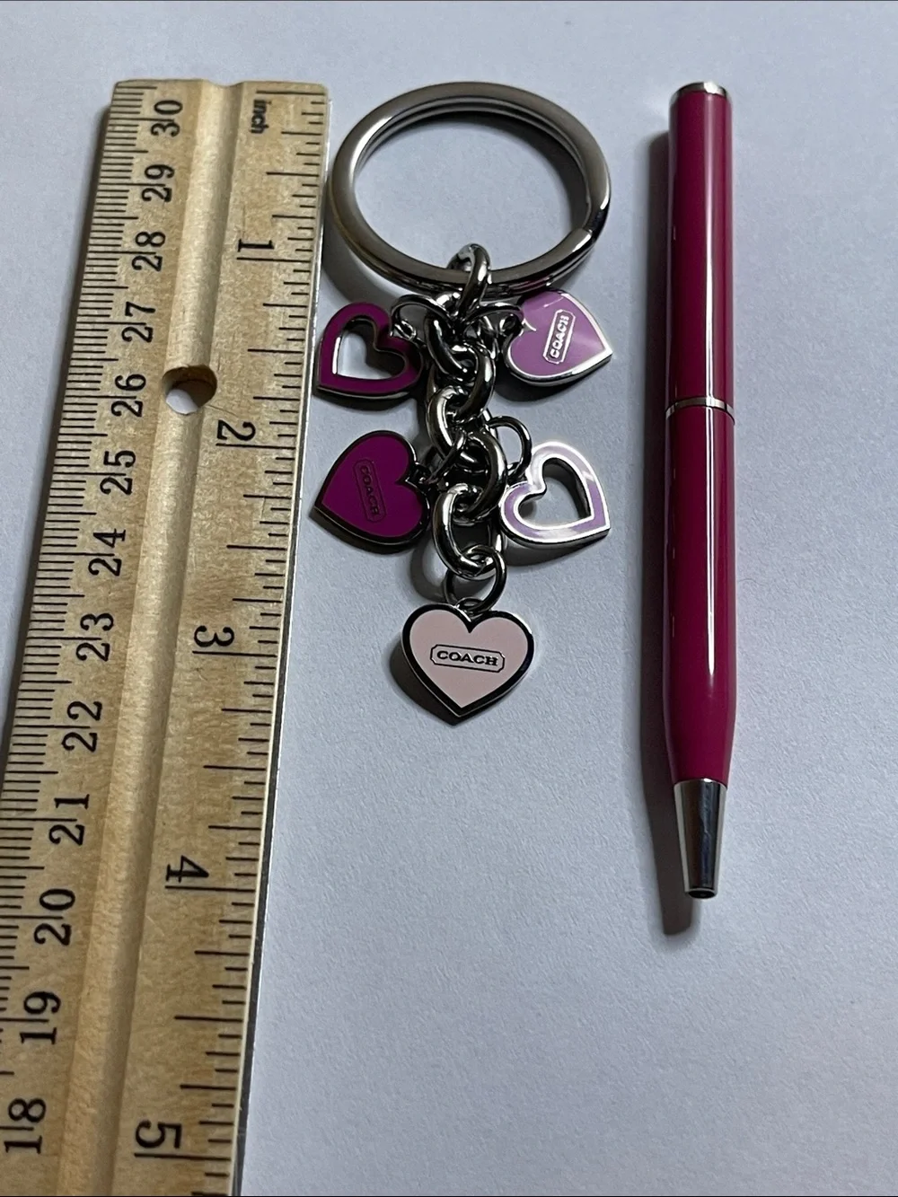 COACH Pink Heart Charm Keychain and Coach Pen